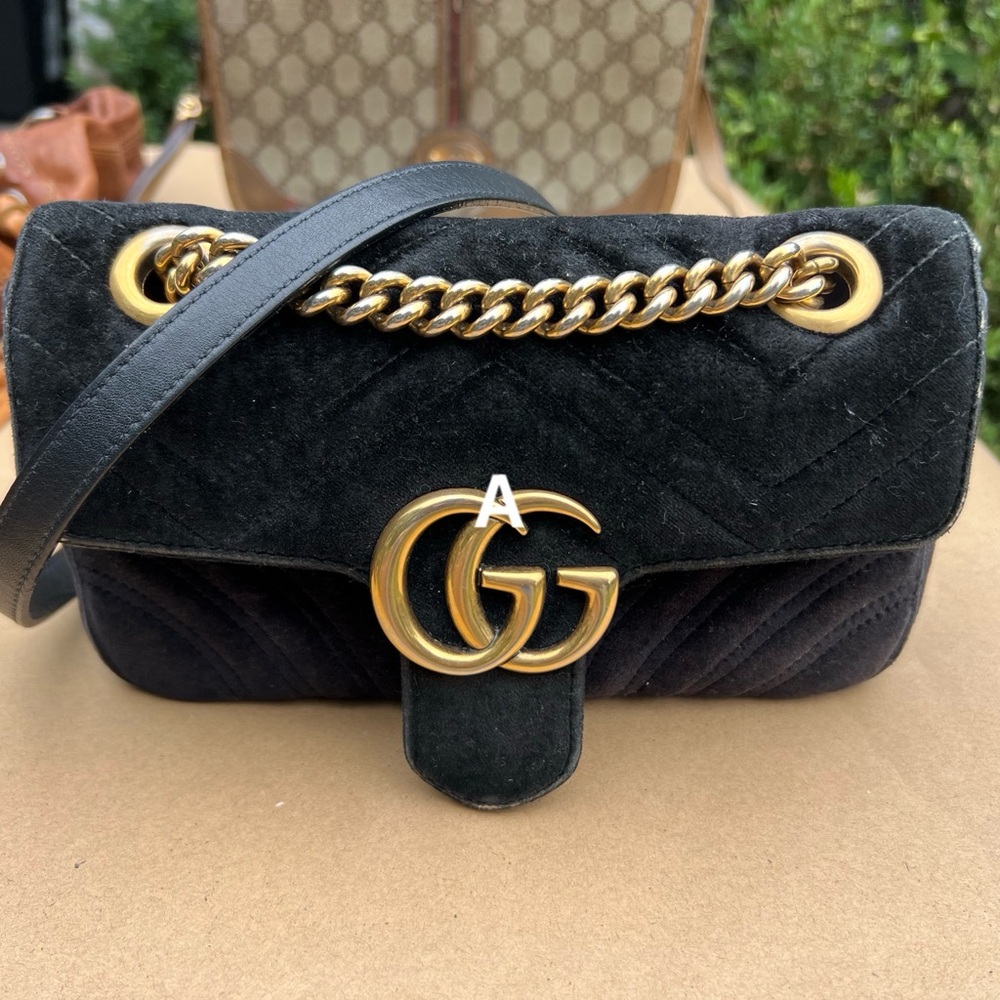 Gucci Black Velvet Crossbody Bag with Gold Accents